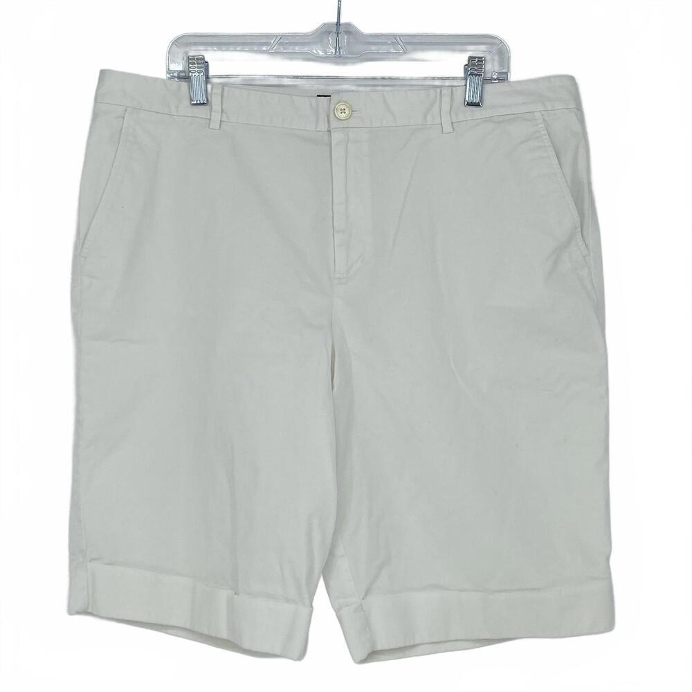 L-RL Ralph Lauren Active Women's White Roll Cuff Bermuda Shorts - Size 16